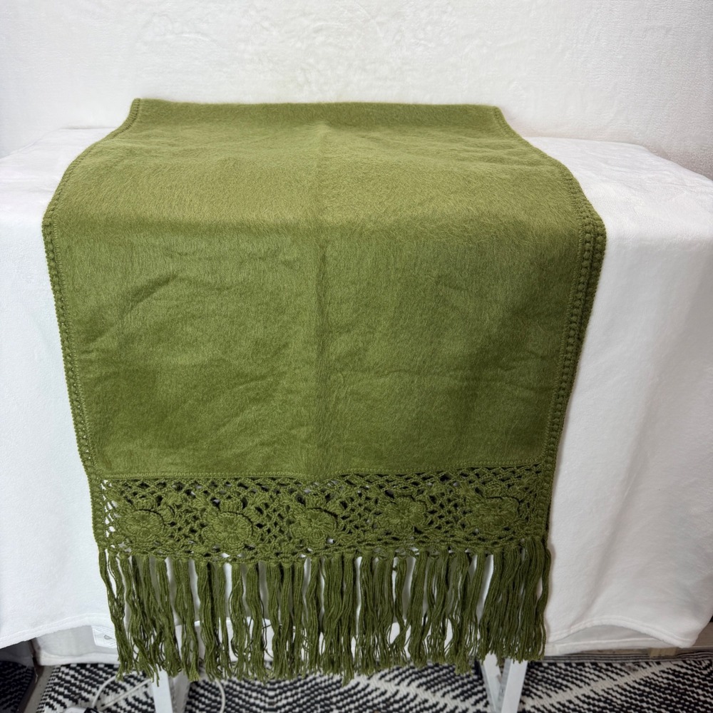 Alpaca‎ Camargo Moss Green Alpaca Wool Blend Fringe Shawl Wrap Peru 108x20